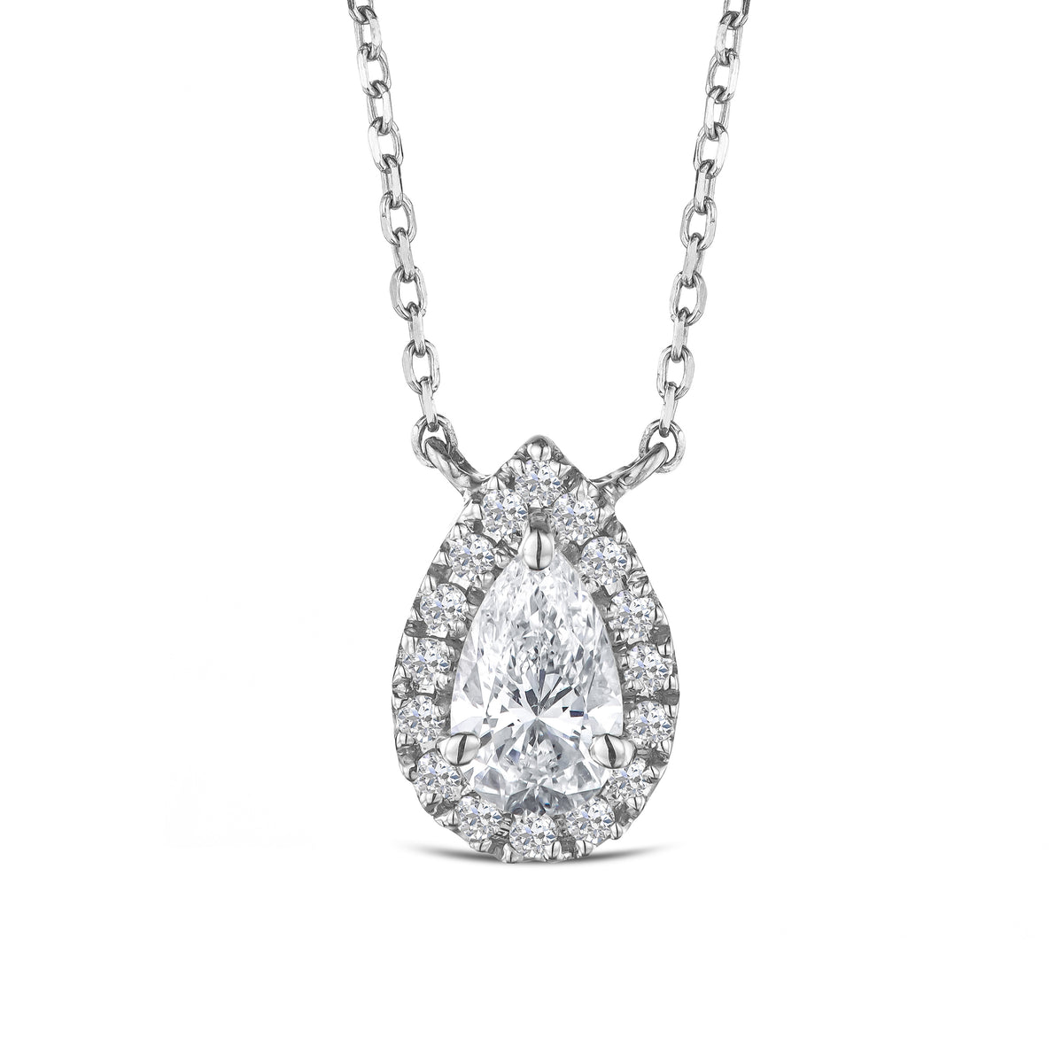 Lumia Pear Cut Lab Diamond Halo Pendant 0.65ct F/VS in 9K White Gold