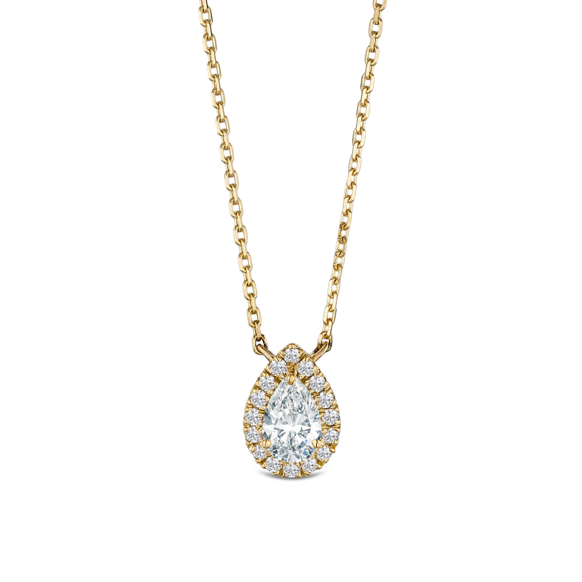 Lumia Halo 0.65ct Pear Cut Lab Diamond Necklace in 9K Yellow Gold