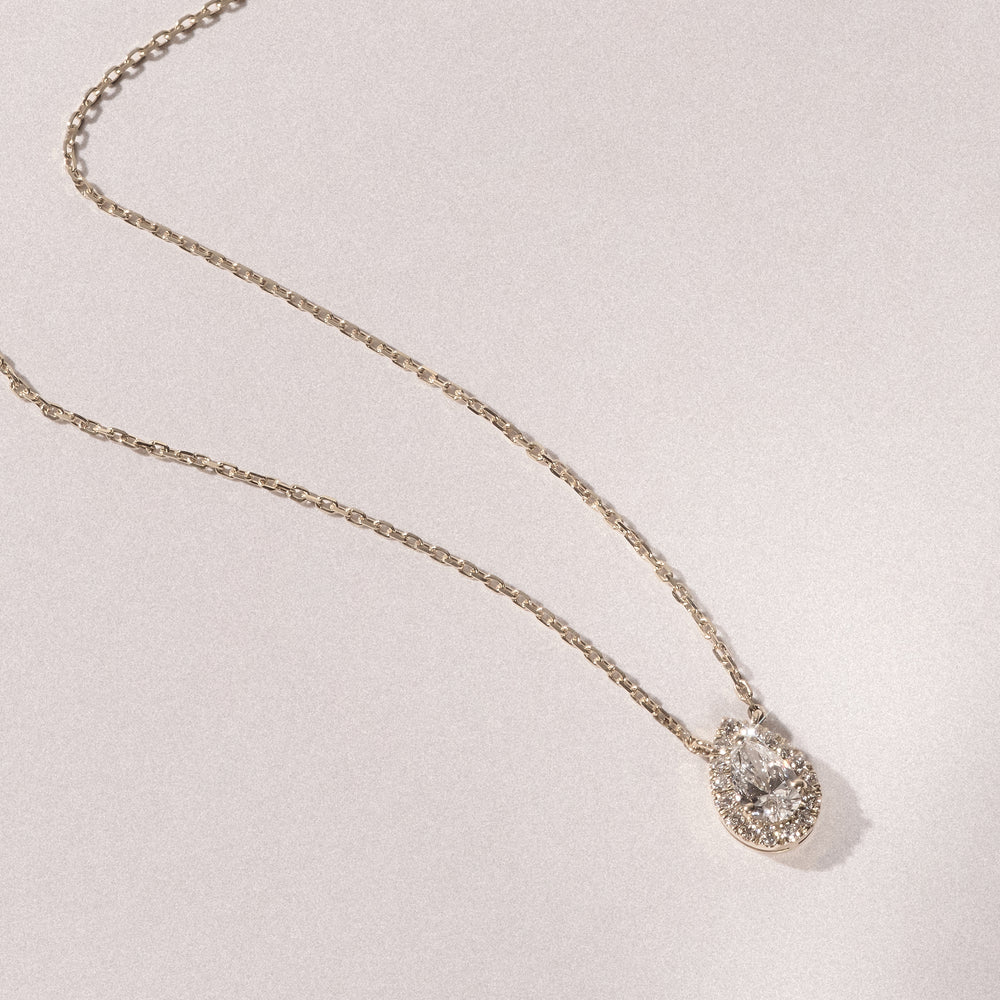 Lumia Halo 0.65ct Pear Cut Lab Diamond Necklace in 9K Yellow Gold