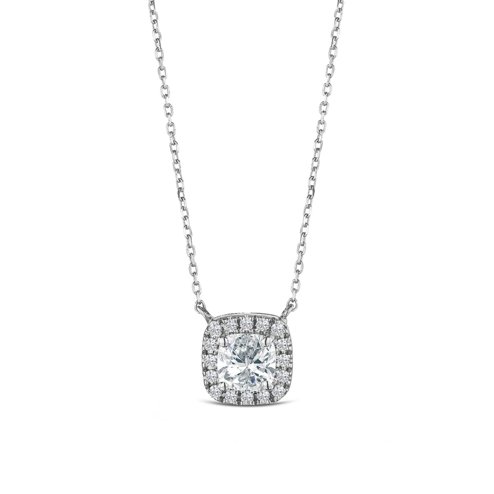 Lumia Cushion Cut Lab Diamond Halo Pendant 1.20ct F/VS in 9K White Gold
