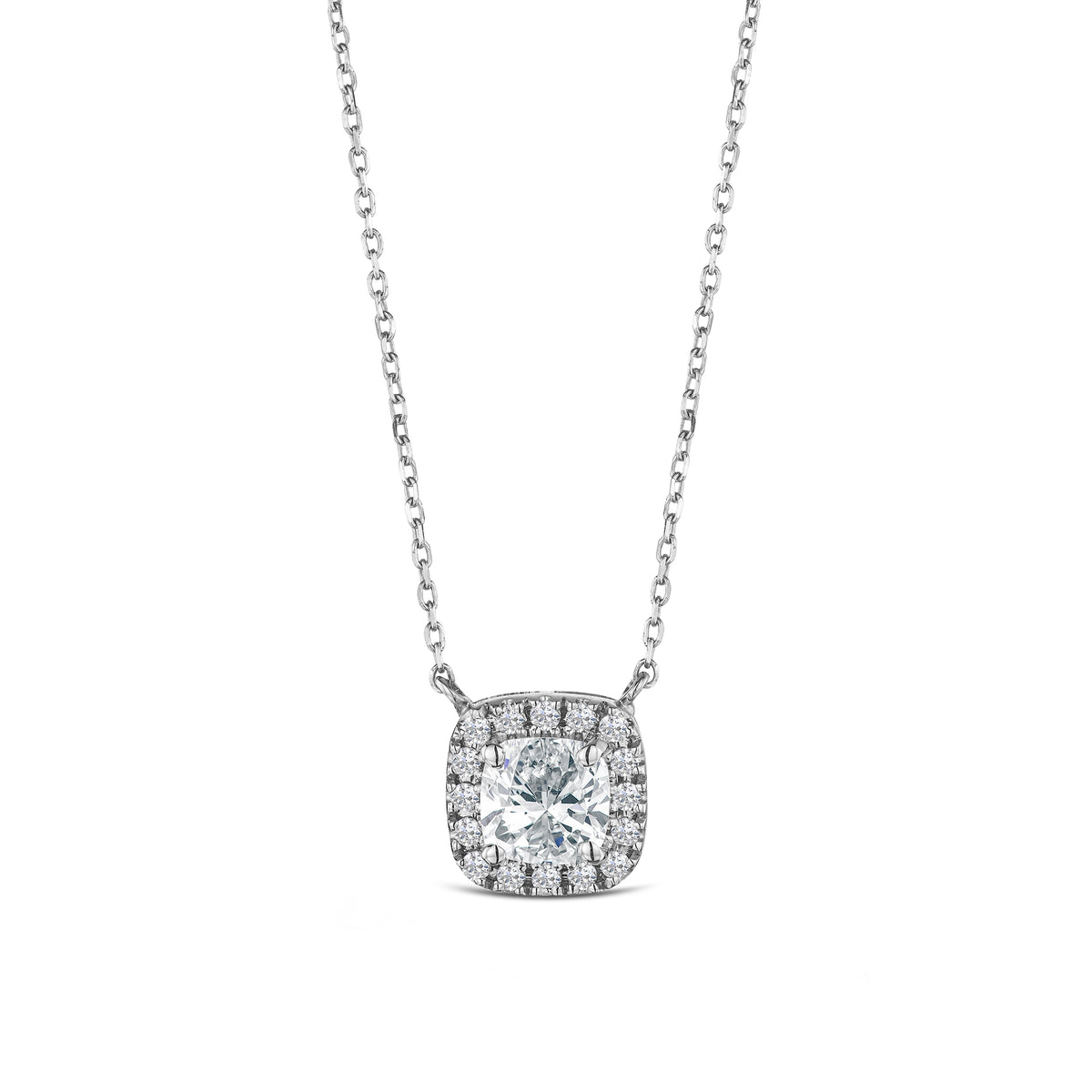Lumia Cushion Cut Lab Diamond Halo Pendant 1.20ct F/VS in 9K White Gold