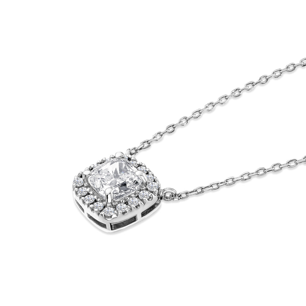 Lumia Cushion Cut Lab Diamond Halo Pendant 1.20ct F/VS in 9K White Gold