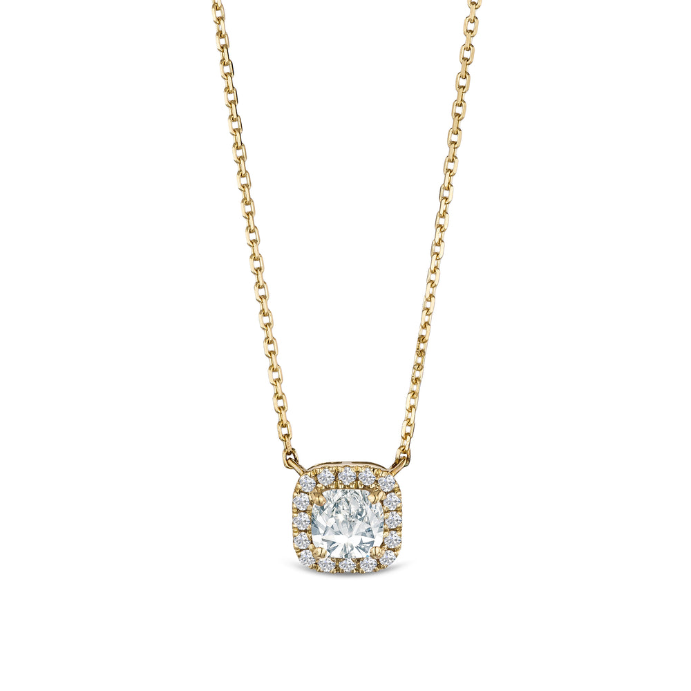 Lumia Halo 0.65ct Cushion Cut Lab Diamond Necklace in 9K Yellow Gold
