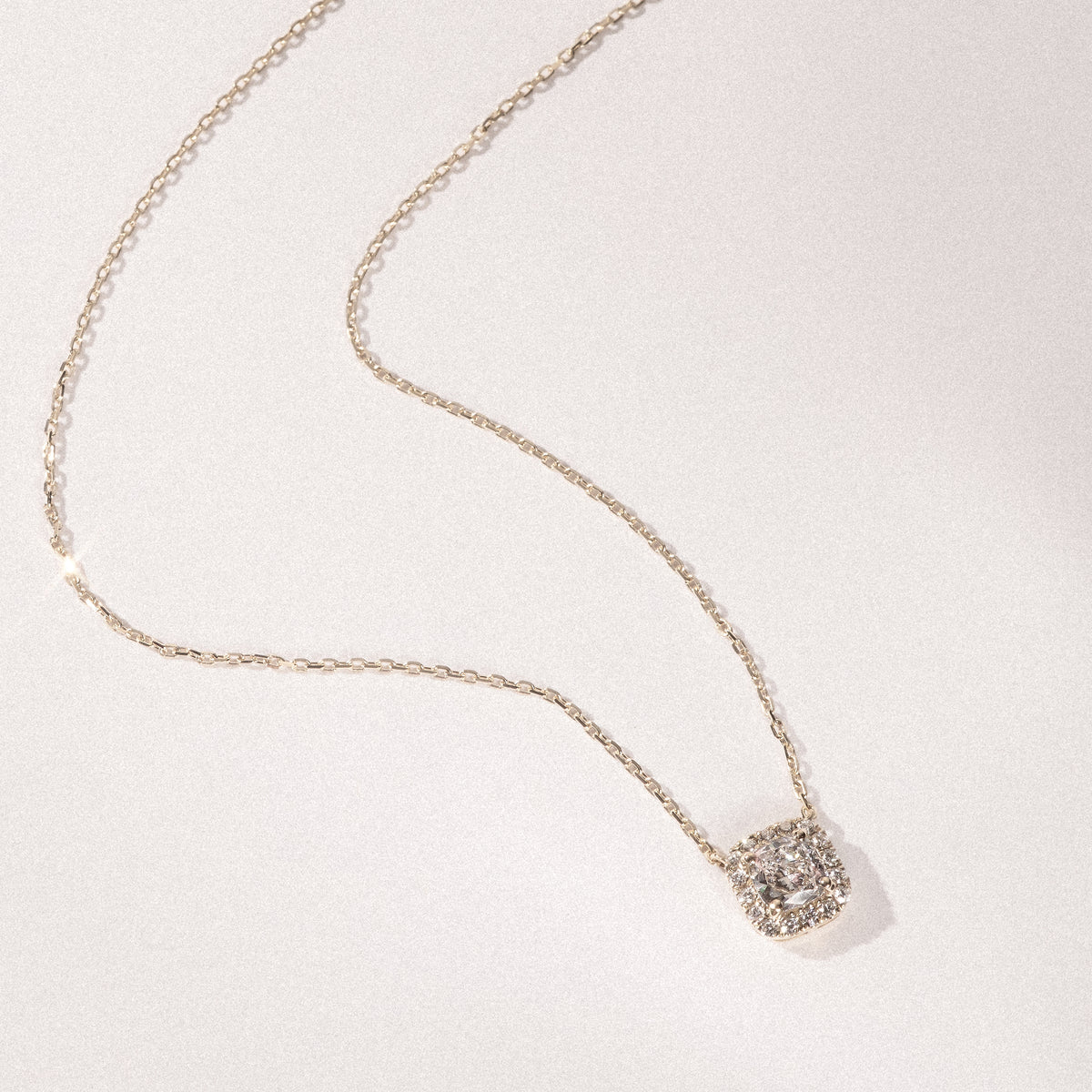 Lumia Halo 0.65ct Cushion Cut Lab Diamond Necklace in 9K Yellow Gold