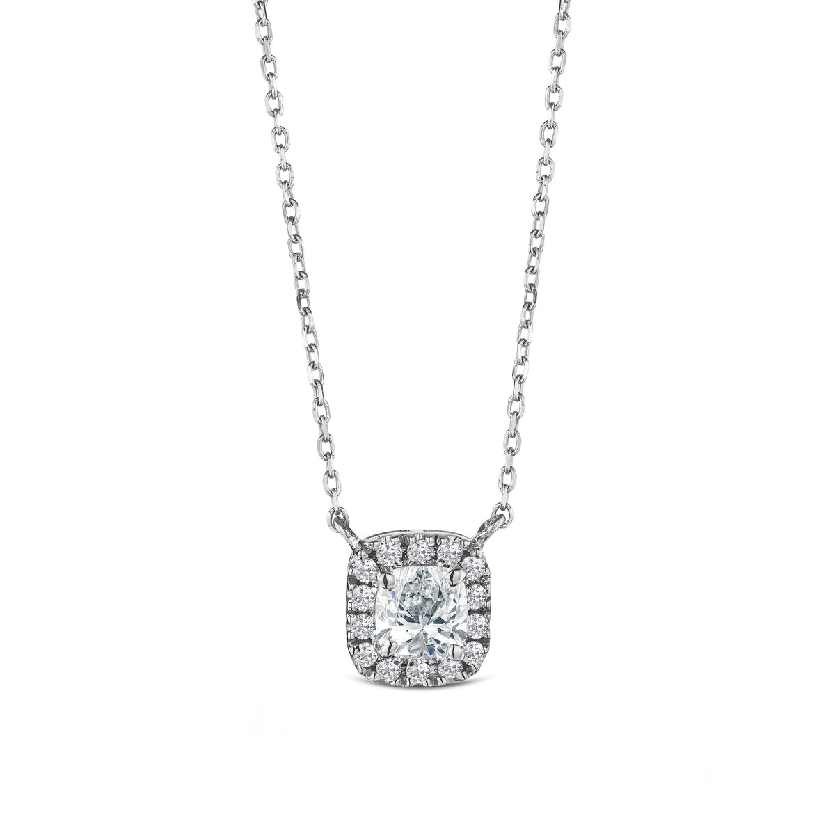 Lumia Cushion Cut Lab Diamond Halo Pendant 0.65ct F/VS in 9K White Gold
