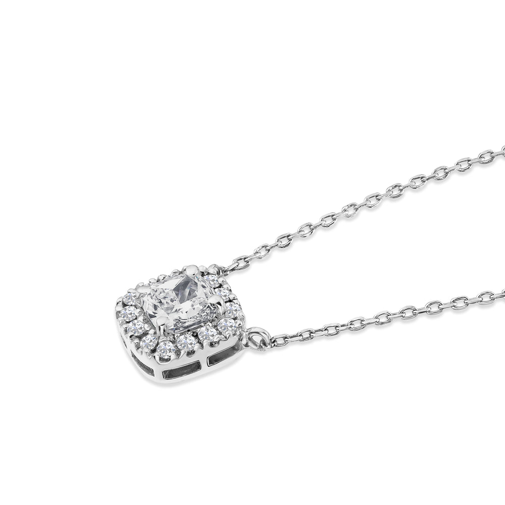 Lumia Cushion Cut Lab Diamond Halo Pendant 0.65ct F/VS in 9K White Gold