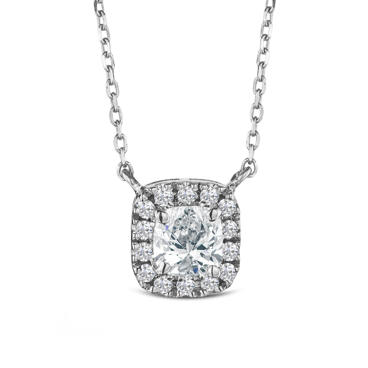 Lumia Cushion Cut Lab Diamond Halo Pendant 0.65ct F/VS in 9K White Gold