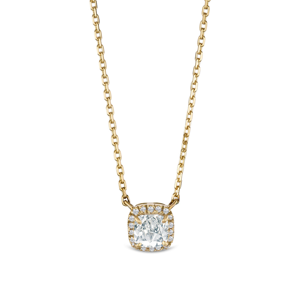 Lumia Halo 1.20ct Cushion Cut Lab Diamond Necklace in 9K Yellow Gold