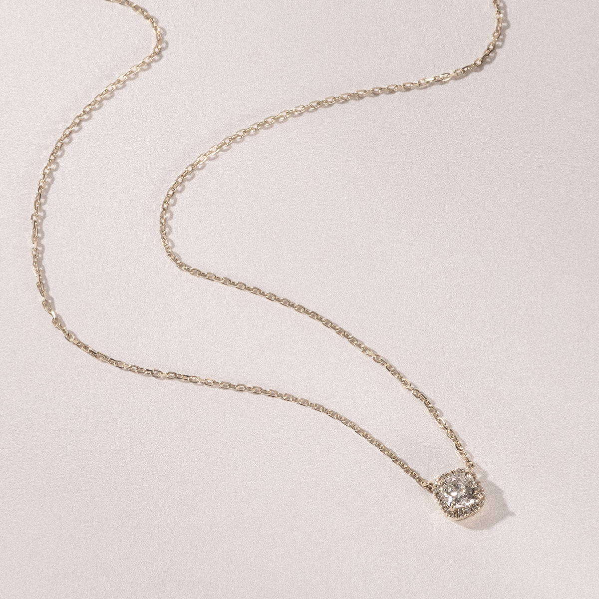 Lumia Halo 1.20ct Cushion Cut Lab Diamond Necklace in 9K Yellow Gold