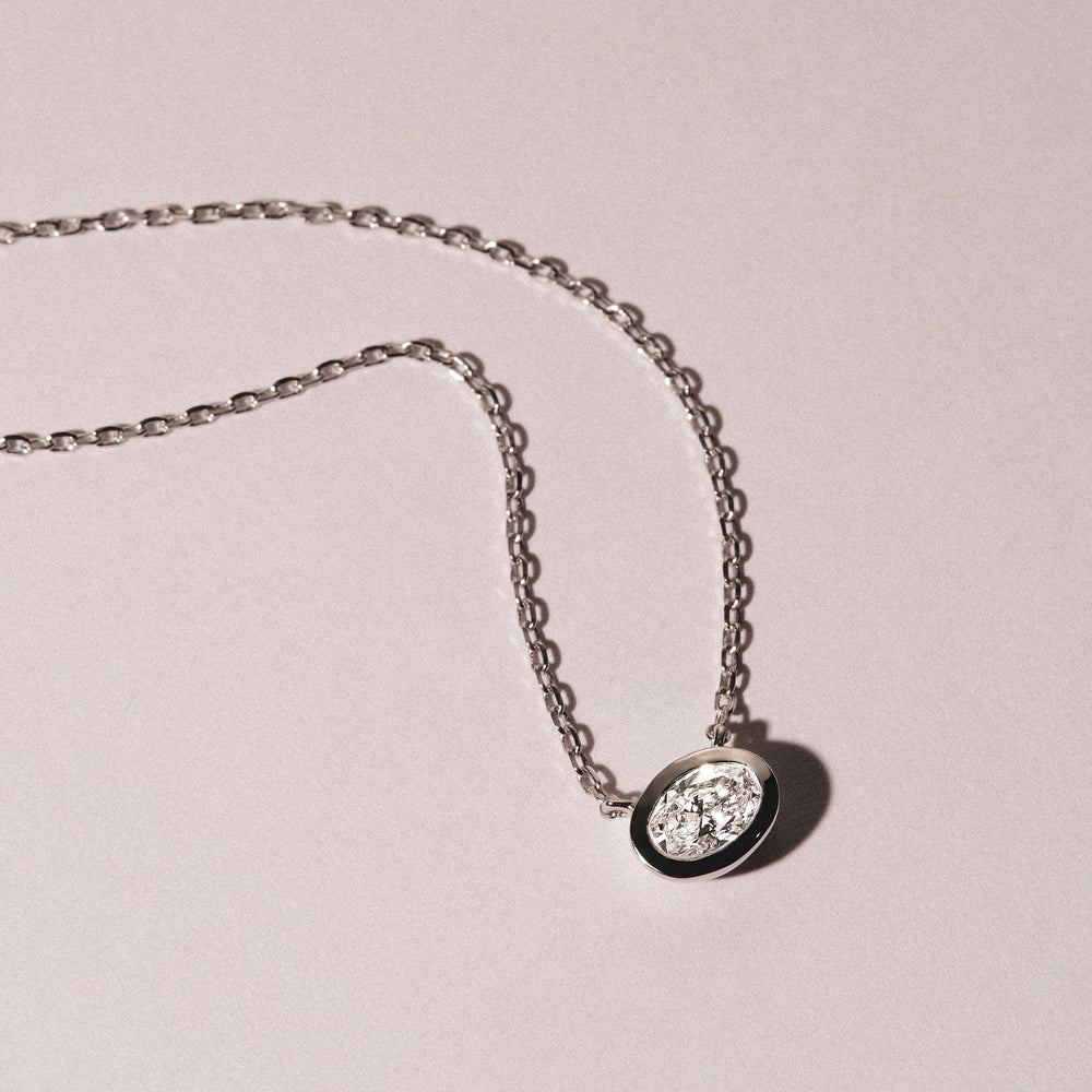 Horizon Oval Cut Lab Diamond Solitaire Necklace 0.50ct H/SI in 9K White Gold