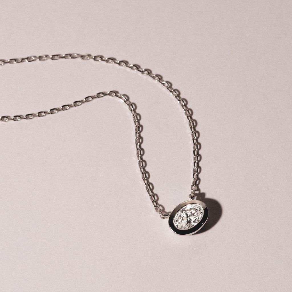 Horizon Oval Cut Lab Diamond Solitaire Necklace 0.50ct H/SI in 9K White Gold