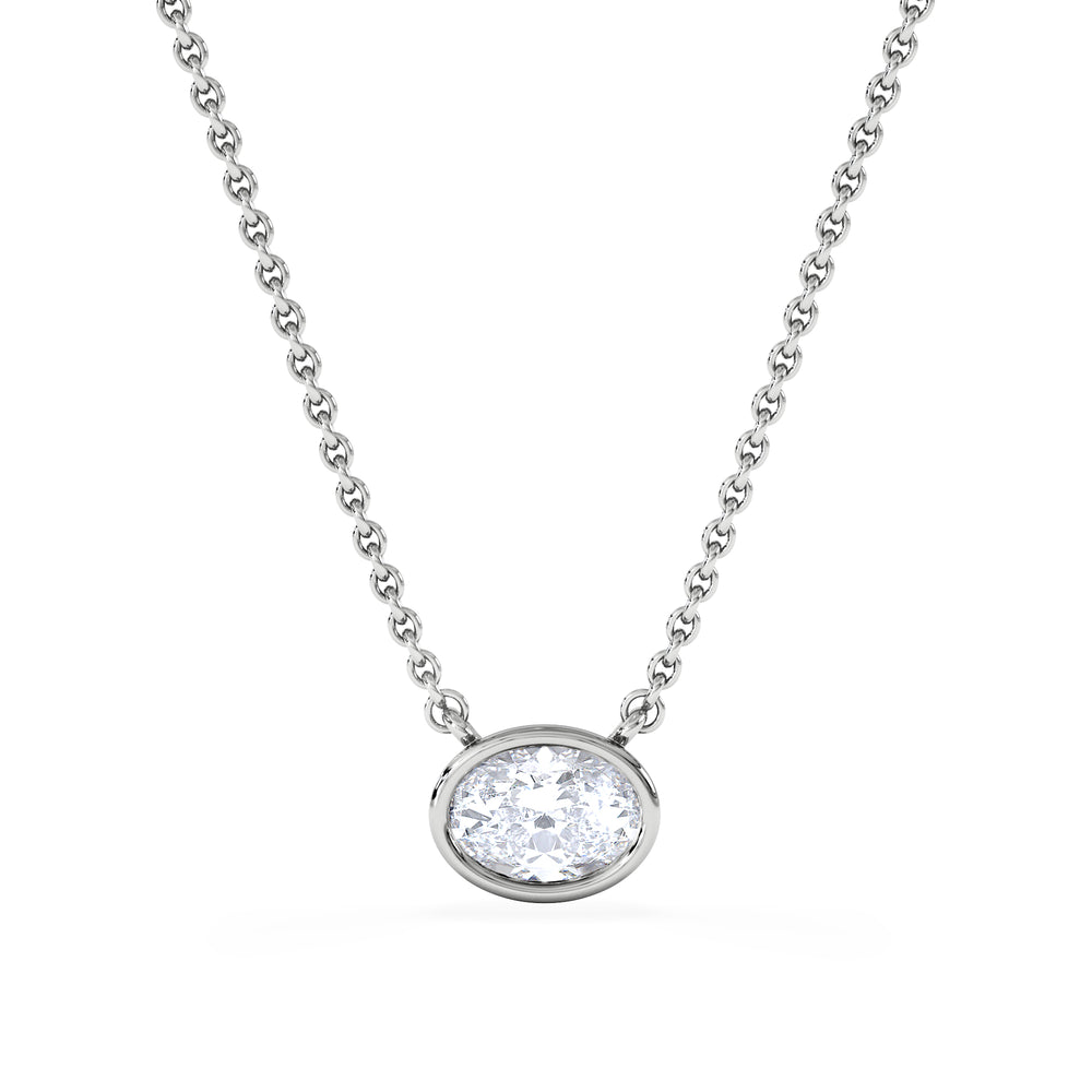 Horizon Oval Cut Lab Diamond Solitaire Necklace 0.50ct H/SI in 9K White Gold