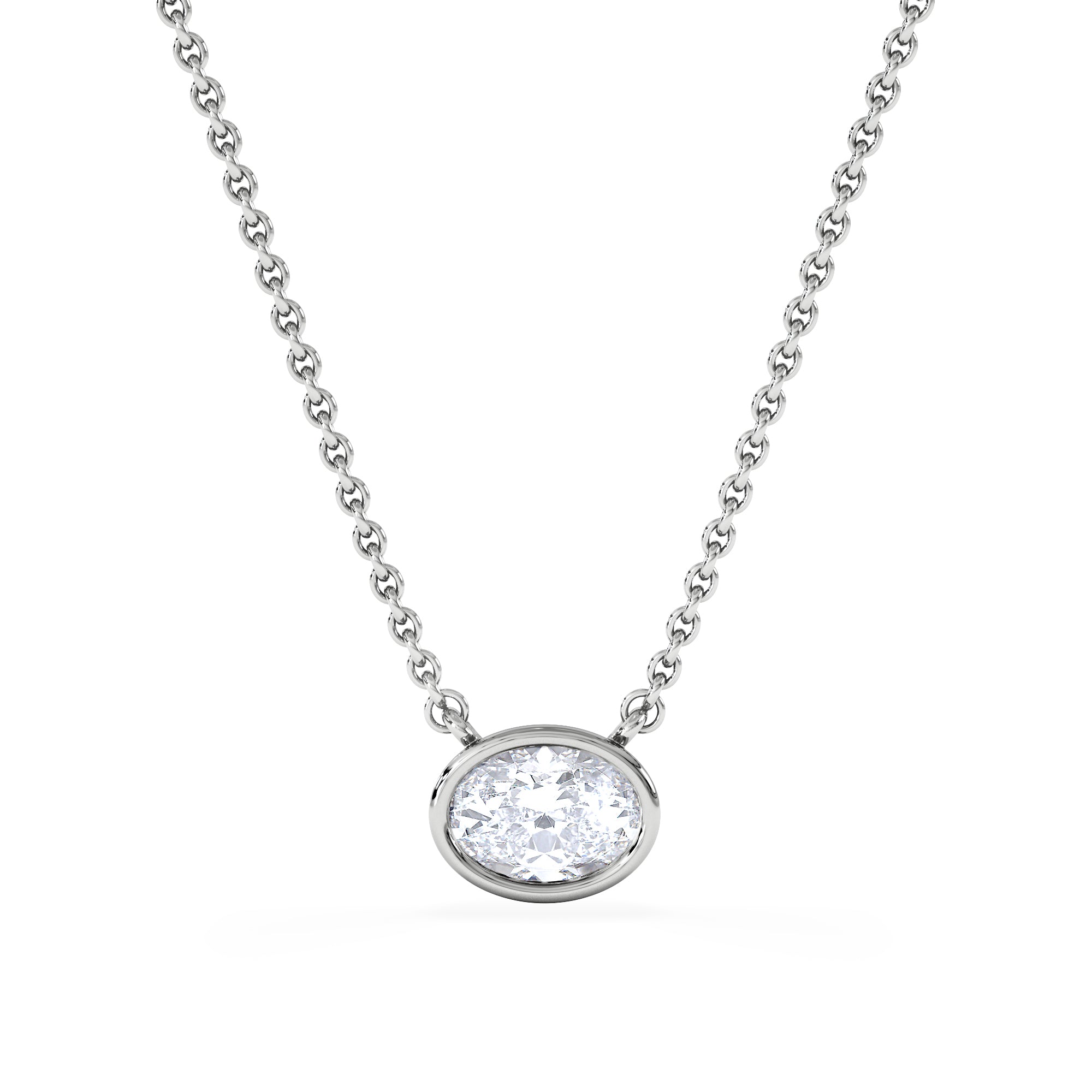 Horizon Oval Cut Lab Diamond Solitaire Necklace 0.50ct H/SI in 9K White Gold