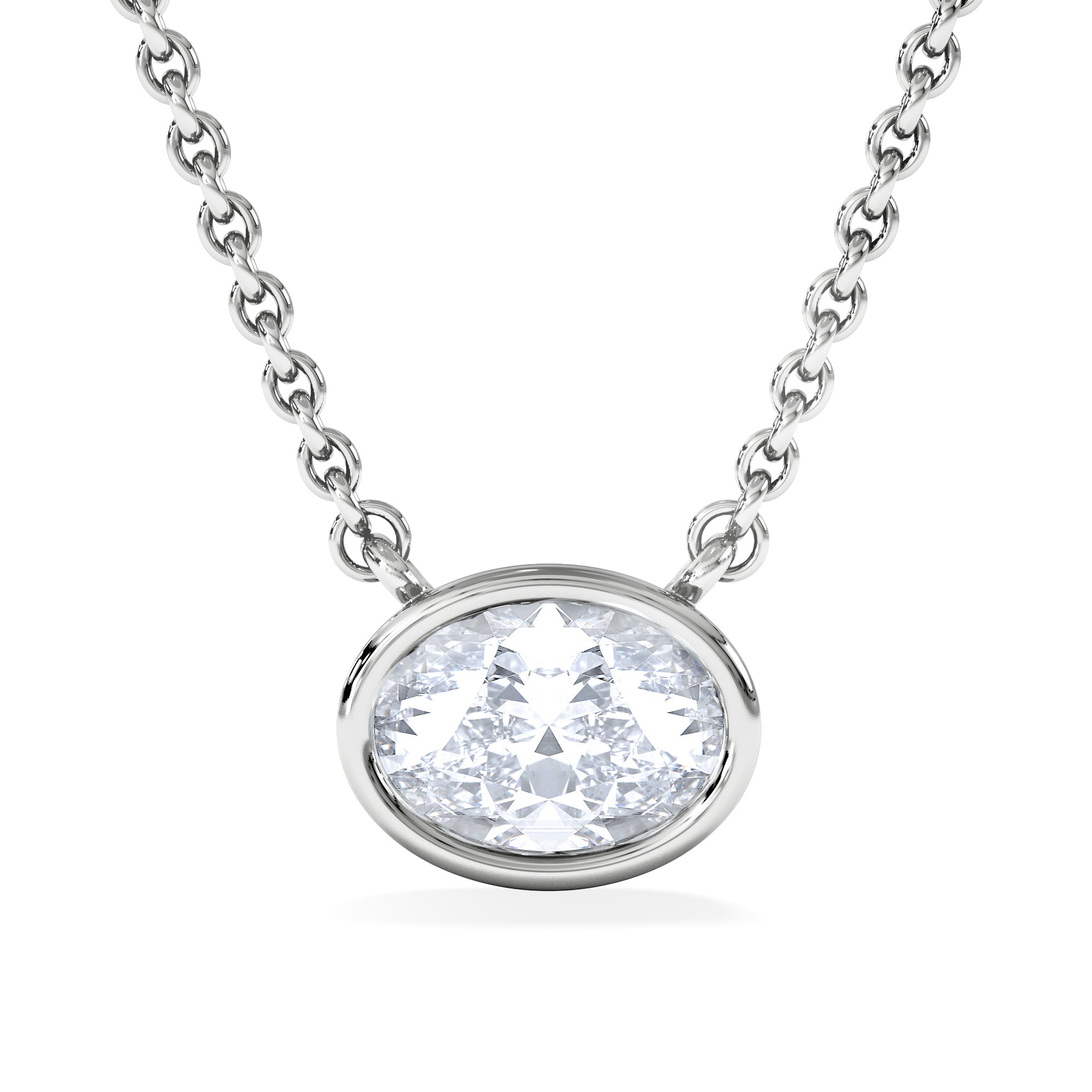 Horizon Oval Cut Lab Diamond Solitaire Necklace 0.50ct H/SI in 9K White Gold