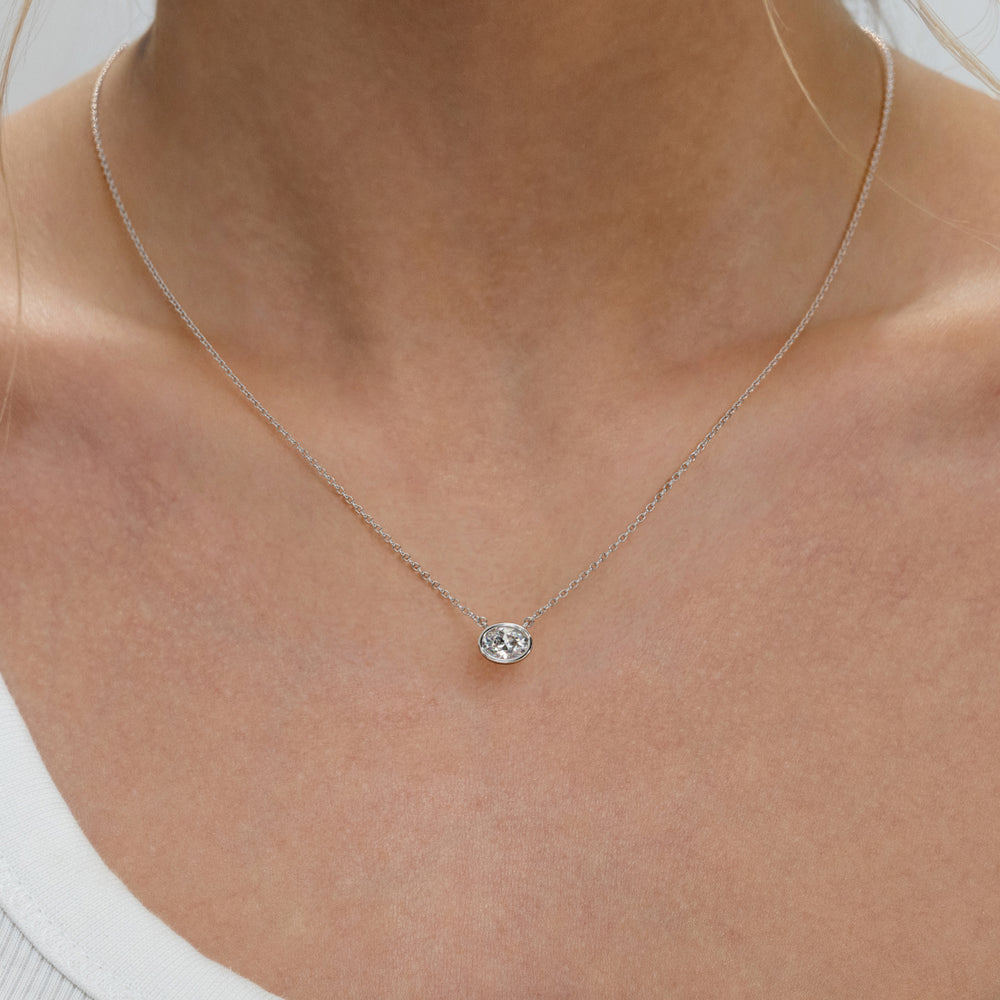 Horizon Oval Cut Lab Diamond Solitaire Necklace 0.50ct H/SI in 9K White Gold