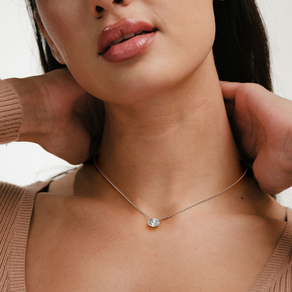 Horizon Oval Cut Lab Diamond Solitaire Necklace 0.50ct H/SI in 9K White Gold