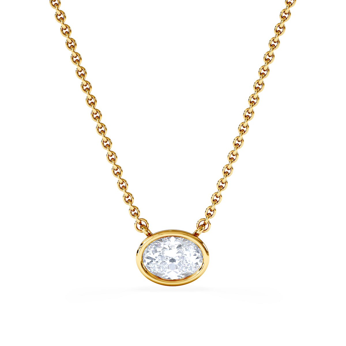 Horizon Oval Cut Lab Diamond Solitaire Necklace 0.50ct H/SI in 9K Gold