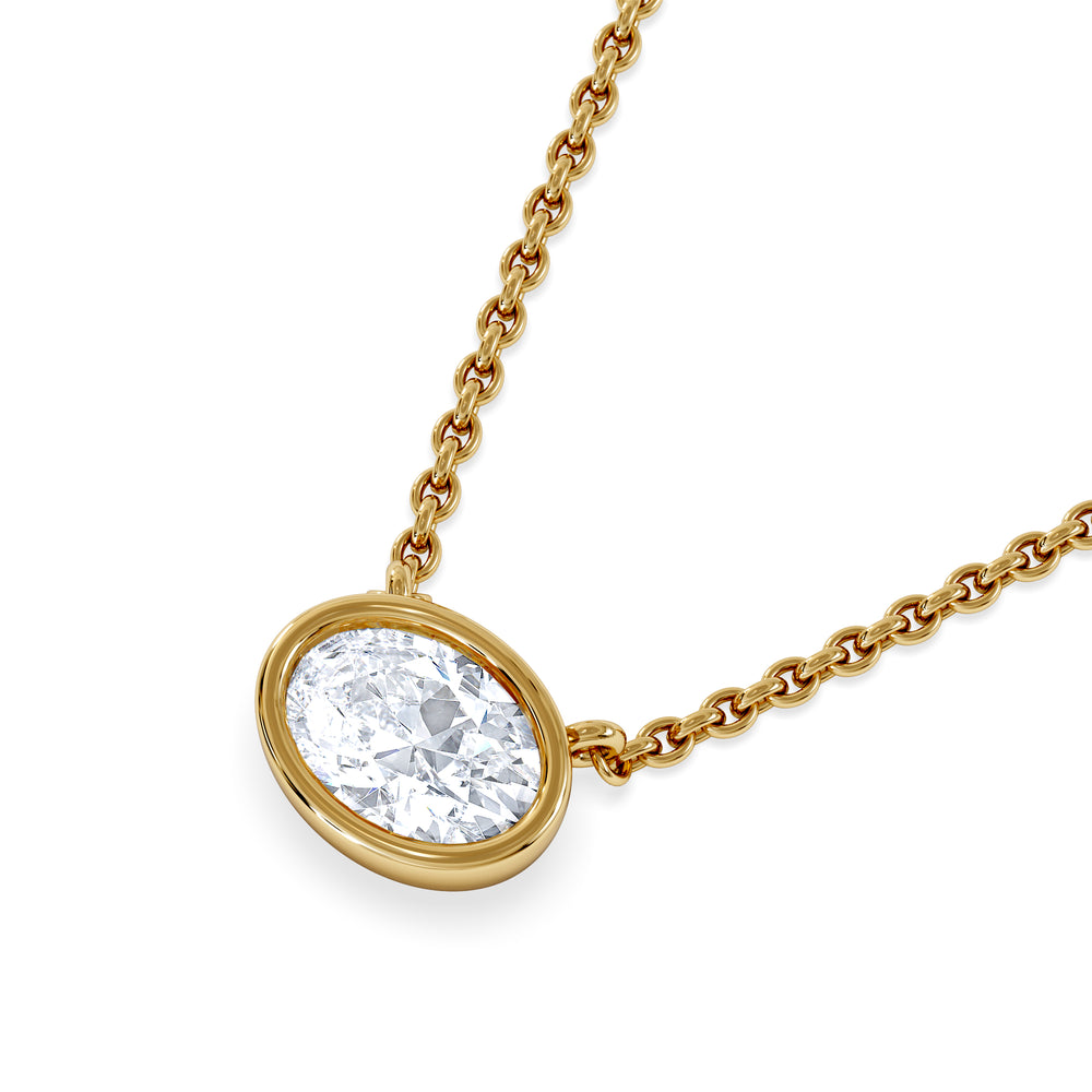 Horizon Oval Cut Lab Diamond Solitaire Necklace 0.50ct H/SI in 9K Gold