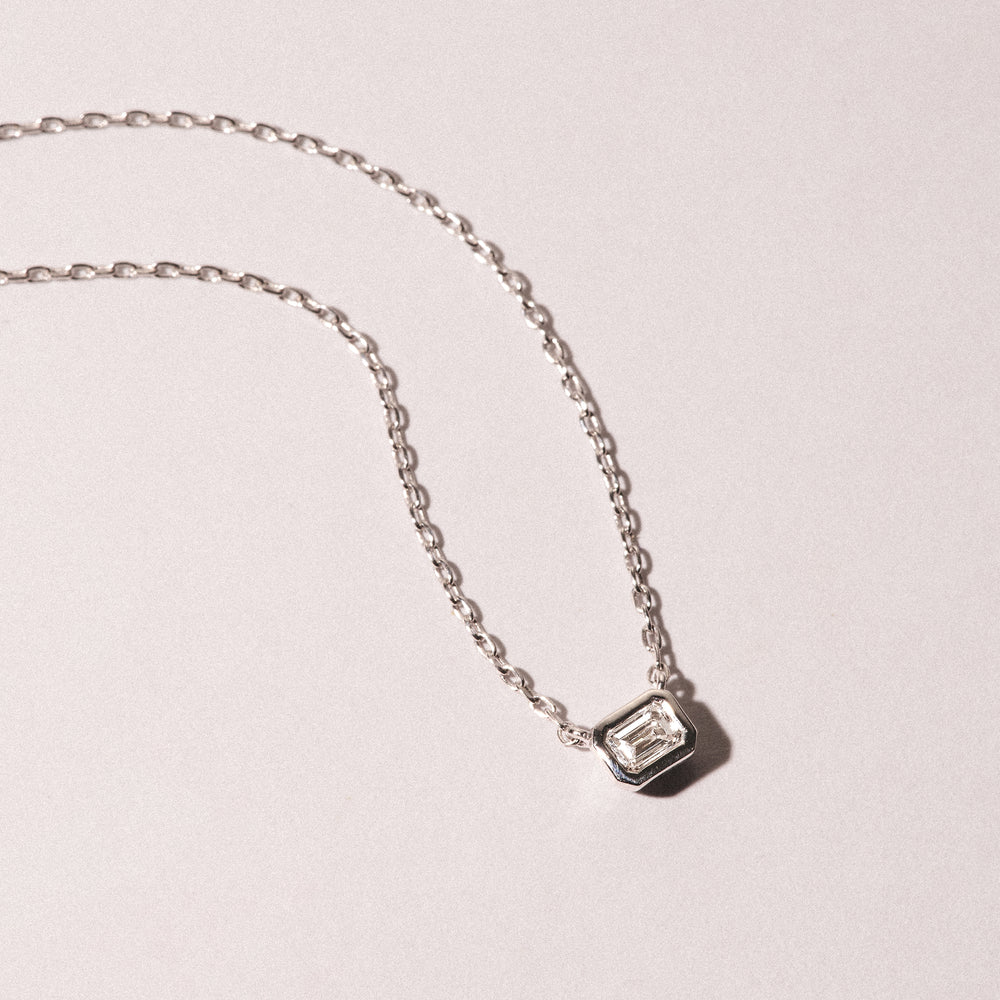 Horizon Emerald Cut Lab Diamond Solitaire Necklace 0.25ct H/SI in 925 Silver