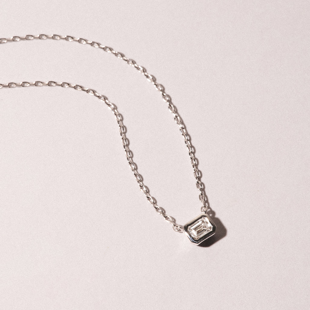 Horizon Emerald Cut Lab Diamond Solitaire Necklace 0.25ct H/SI in 925 Silver