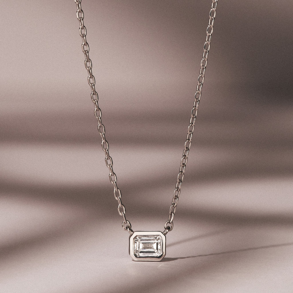 Horizon Emerald Cut Lab Diamond Solitaire Necklace 0.25ct H/SI in 925 Silver