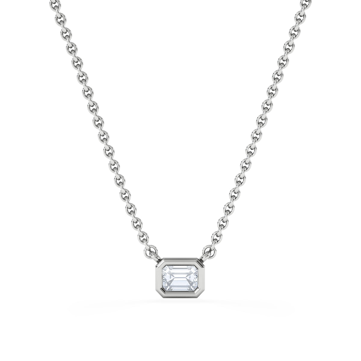 Horizon Emerald Cut Lab Diamond Solitaire Necklace 0.25ct H/SI in 925 Silver