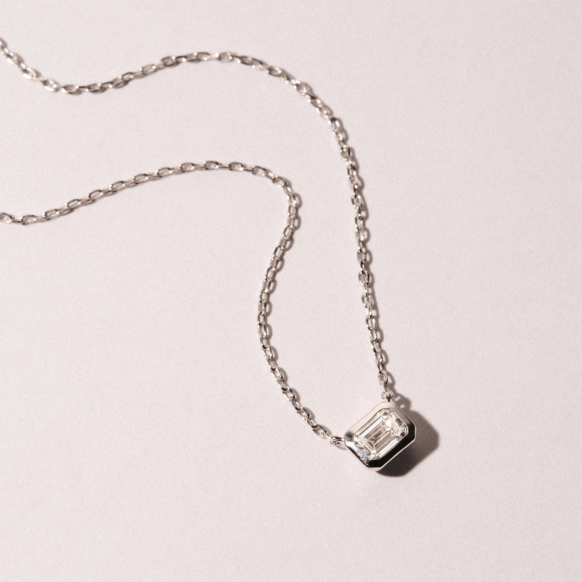 Horizon Emerald Cut Lab Diamond Solitaire Necklace 0.50ct H/SI in 9K White Gold