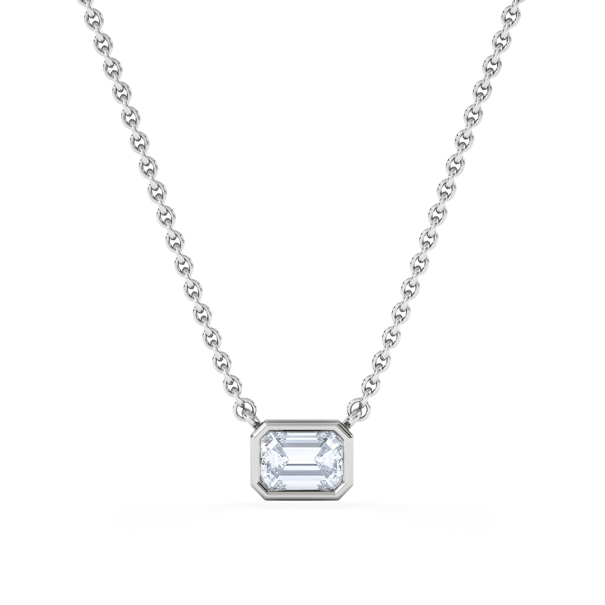 Horizon Emerald Cut Lab Diamond Solitaire Necklace 0.50ct H/SI in 9K White Gold