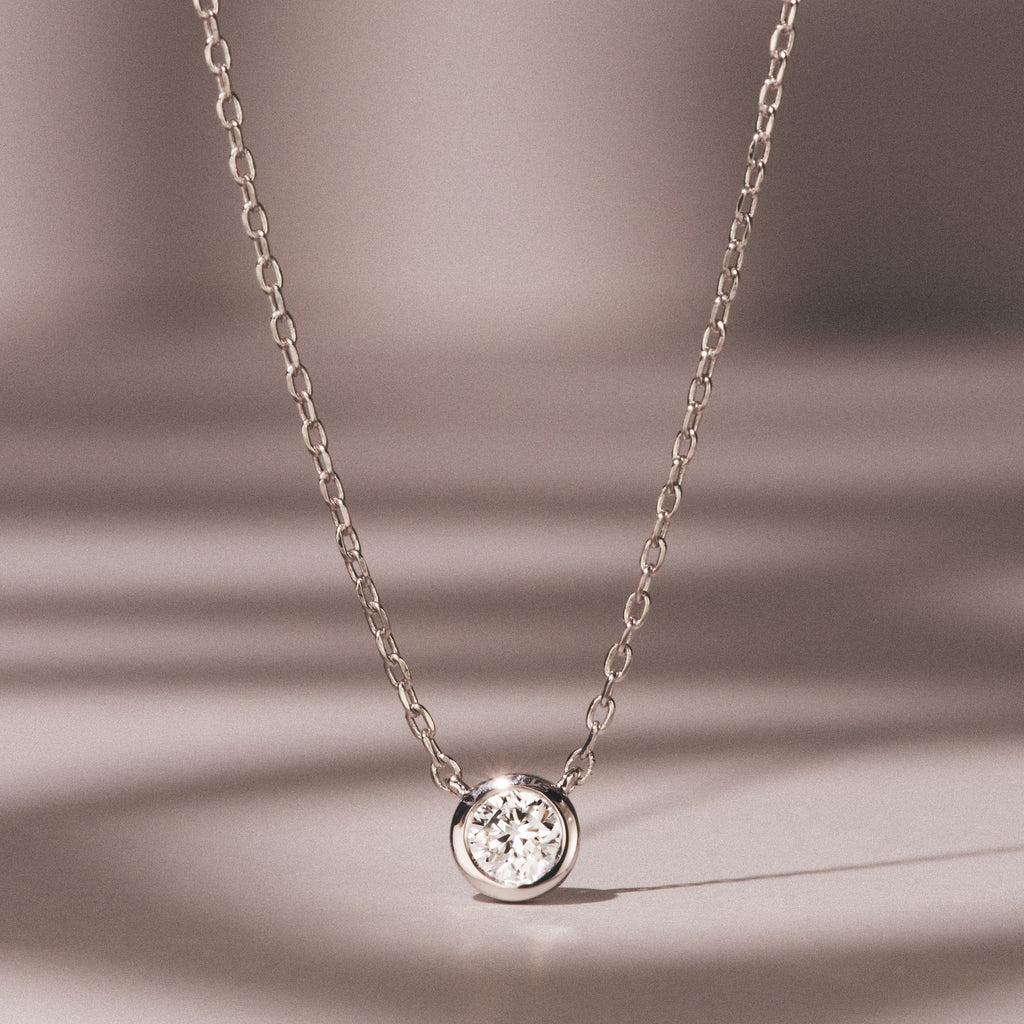Horizon Round Cut Lab Diamond Solitaire Necklace 0.25ct H/SI in 925 Silver