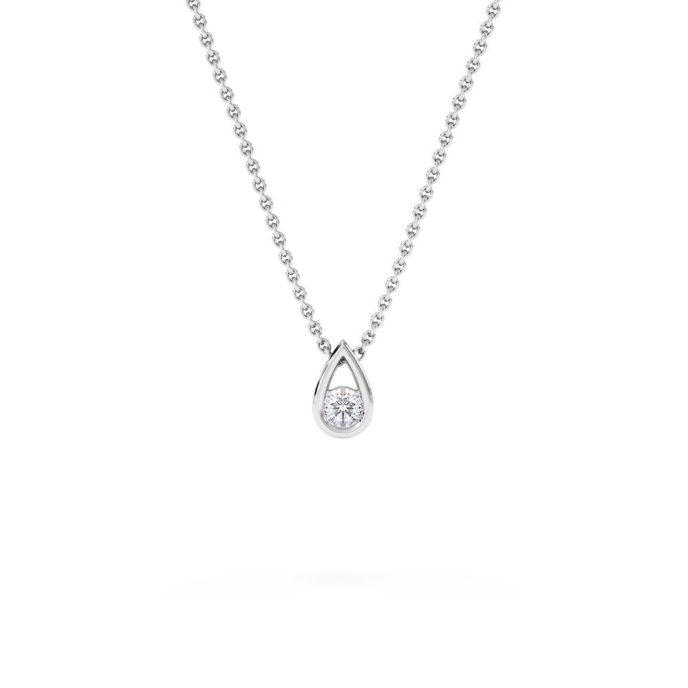 Teardrop Solitaire 0.10ct H/SI Round Cut Lab Grown Necklace in Silver