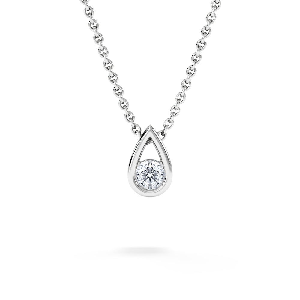 Teardrop Solitaire 0.10ct H/SI Round Cut Lab Grown Necklace in Silver