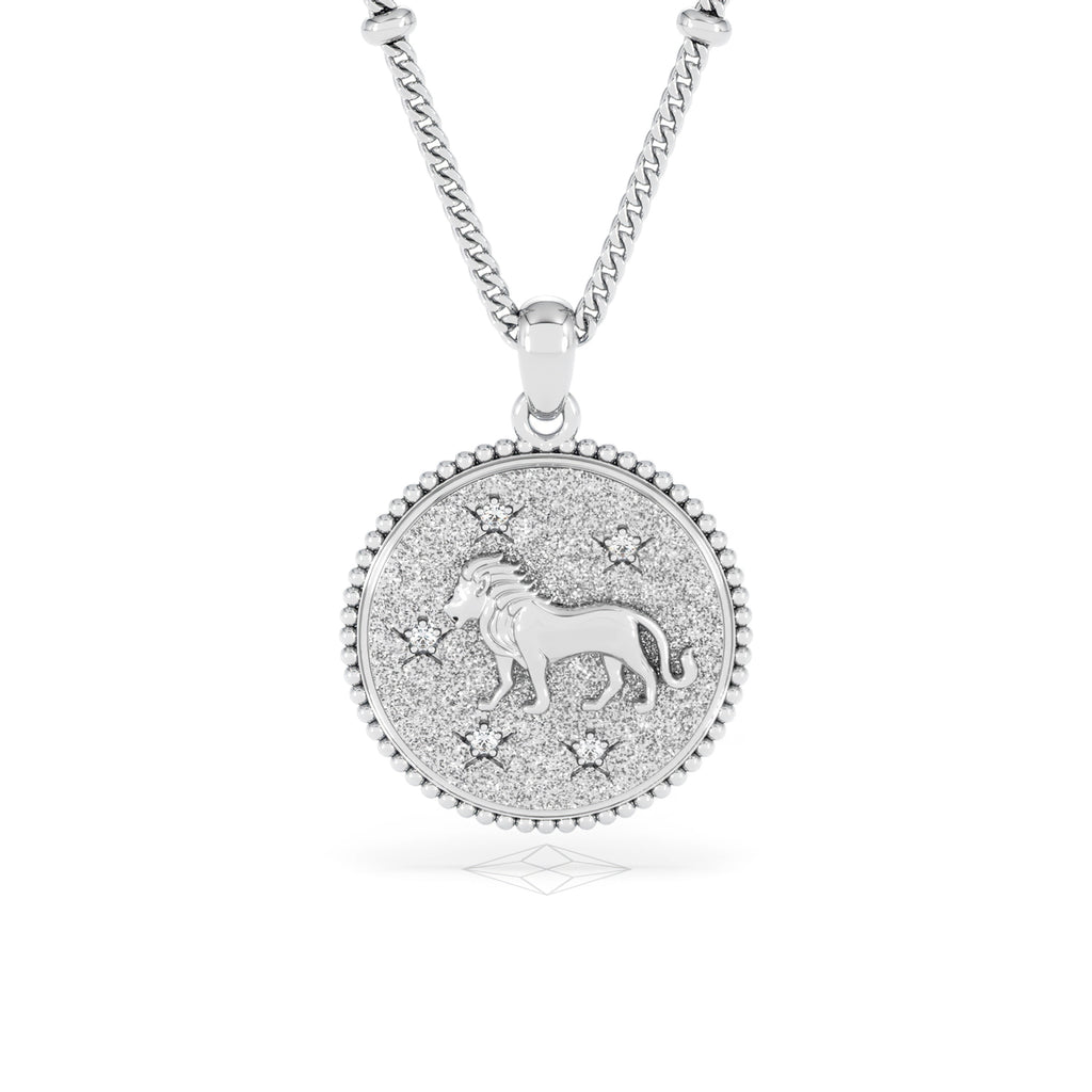 Zodiac Leo Necklace Medallion Lab Grown 0.02ct in 925 Silver