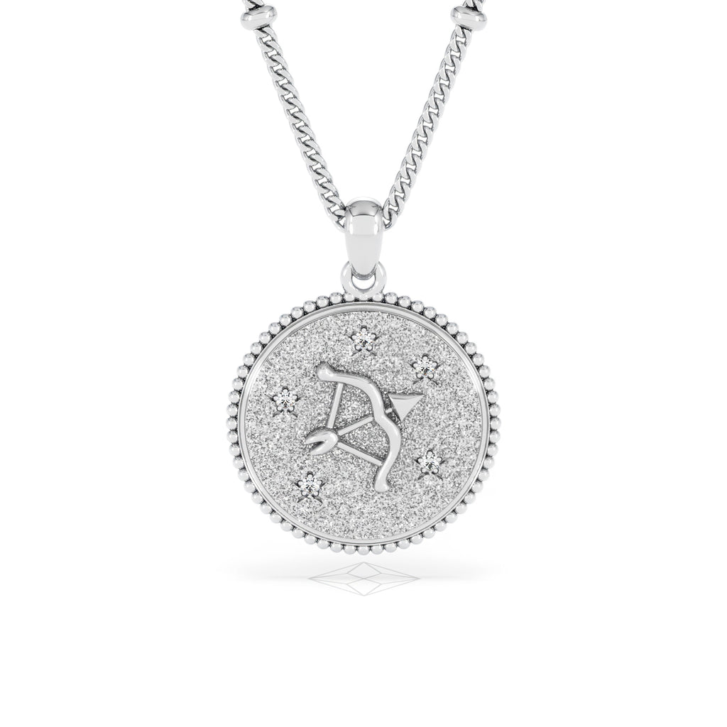 Zodiac Sagittarius Necklace Medallion Lab Grown 0.02ct in 925 Silver