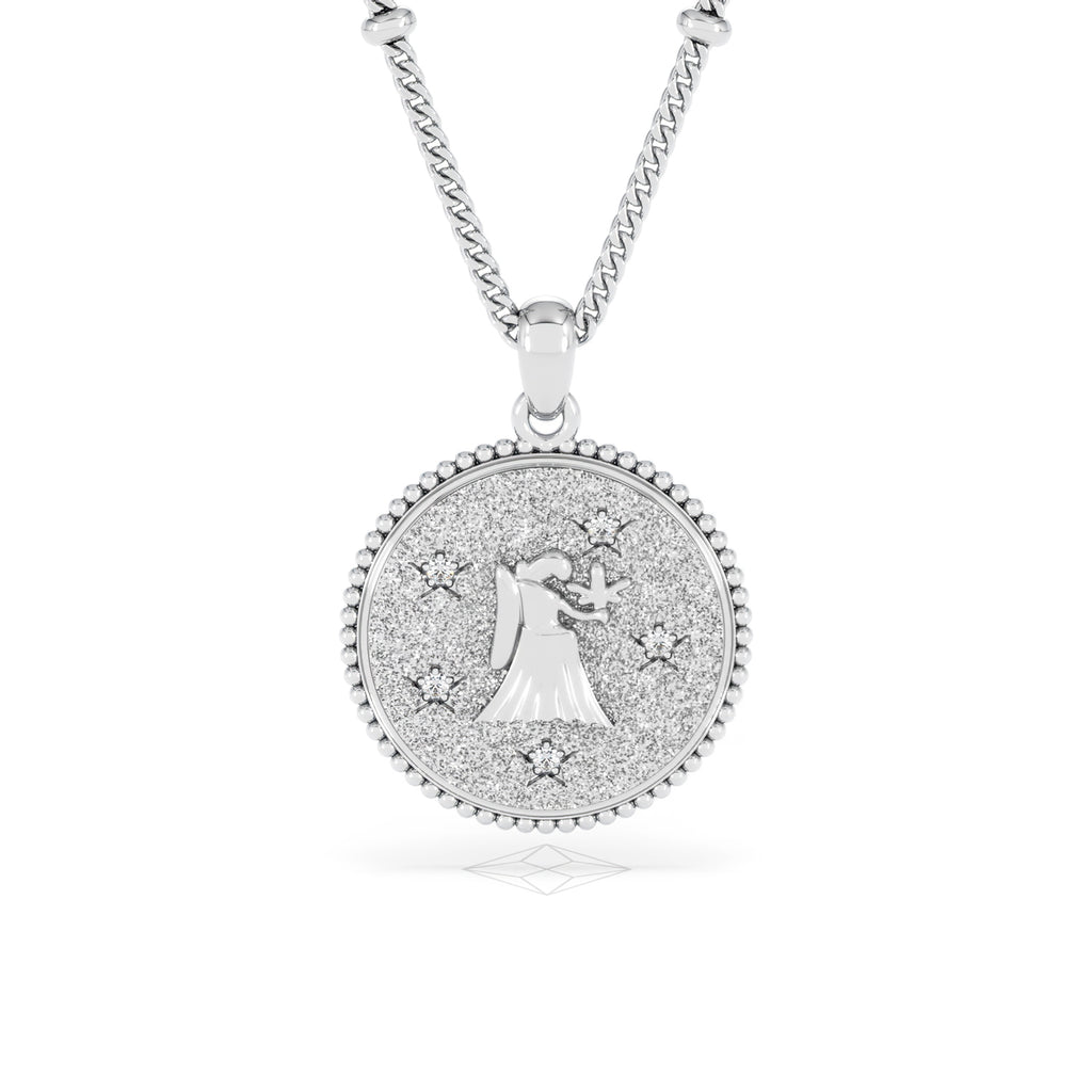 Zodiac Virgo Necklace Medallion Lab Grown 0.02ct in 925 Silver