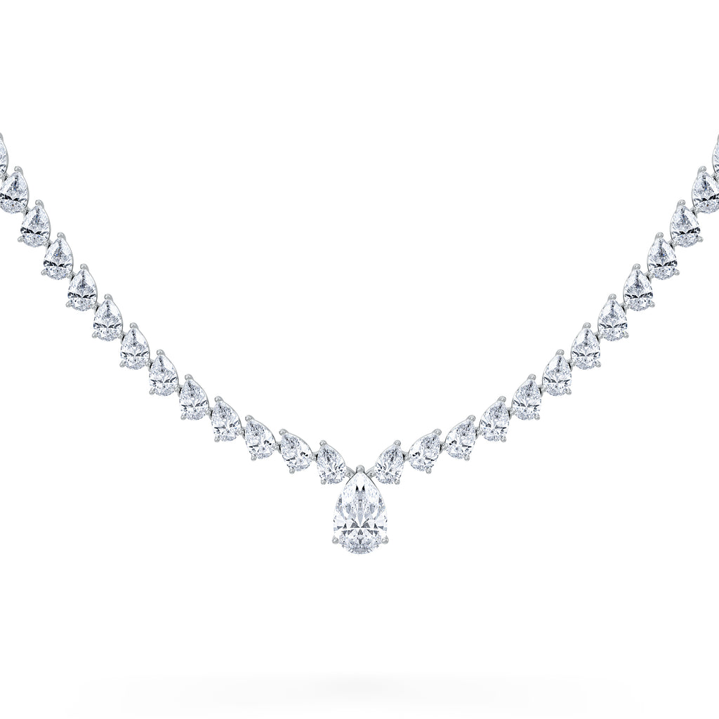 LUXE 20.00ct Lab Diamond Necklace with 1.50ct IGI Certified Pear-Cut Centre in 18K White Gold