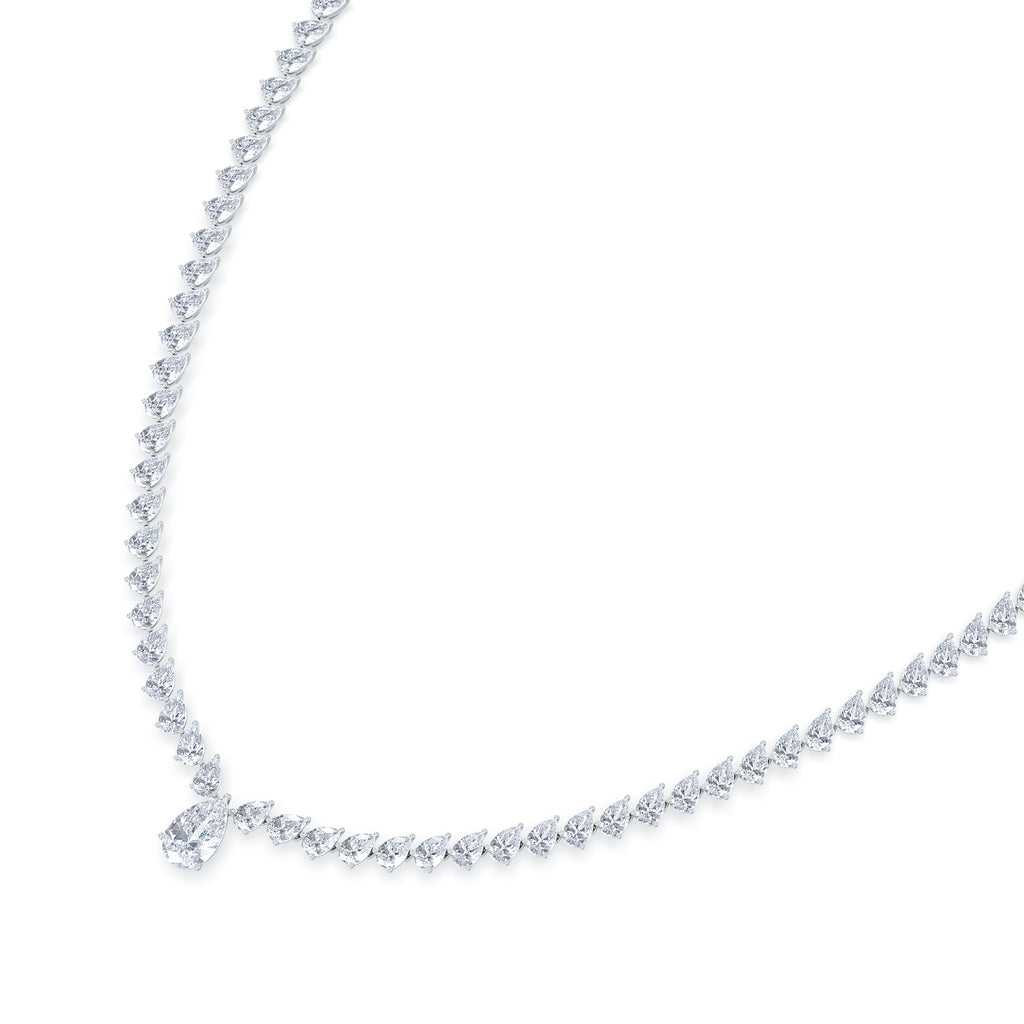 LUXE 20.00ct Lab Diamond Necklace with 1.50ct IGI Certified Pear-Cut Centre in 18K White Gold