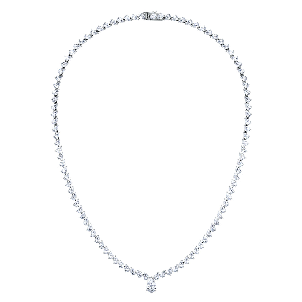 LUXE 20.00ct Lab Diamond Necklace with 1.50ct IGI Certified Pear-Cut Centre in 18K White Gold