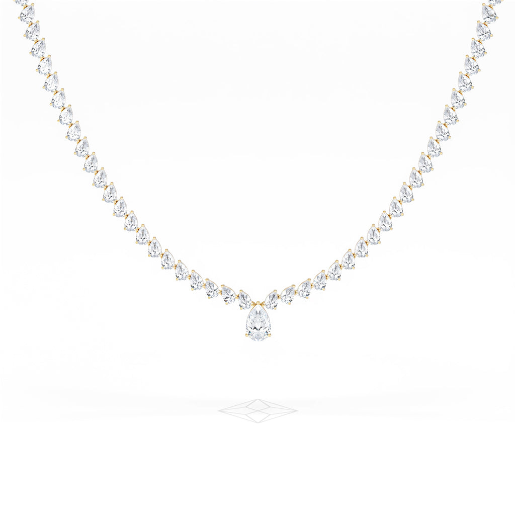 LUXE 20.00ct Lab Diamond Necklace with 1.50ct IGI Certified Pear-Cut Centre in 18K Yellow Gold
