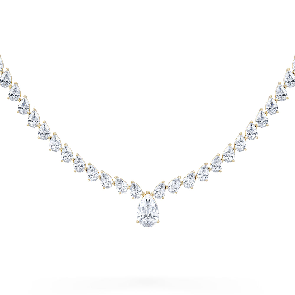 LUXE 20.00ct Lab Diamond Necklace with 1.50ct IGI Certified Pear-Cut Centre in 18K Yellow Gold