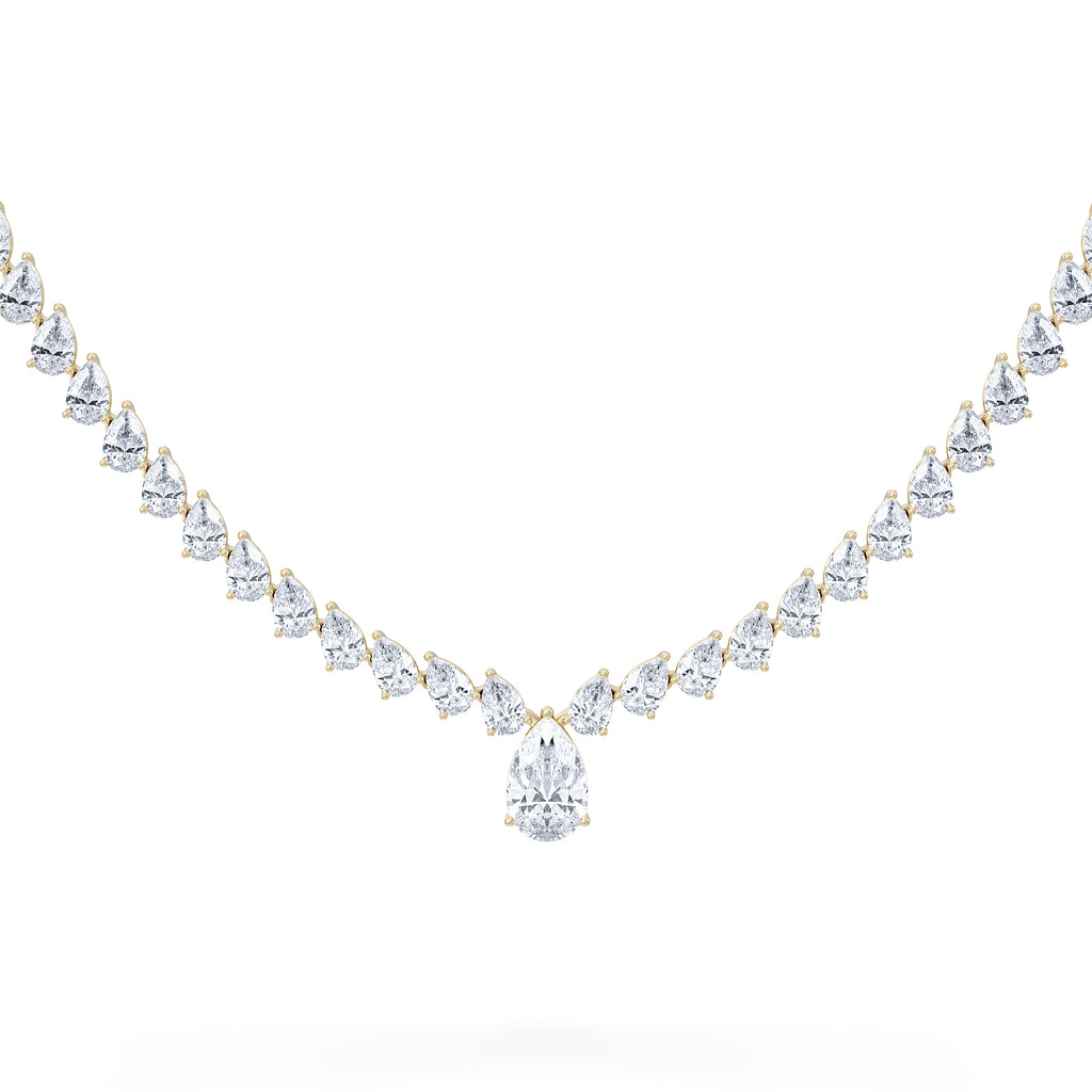 LUXE 20.00ct Lab Diamond Necklace with 1.50ct IGI Certified Pear-Cut Centre in 18K Yellow Gold