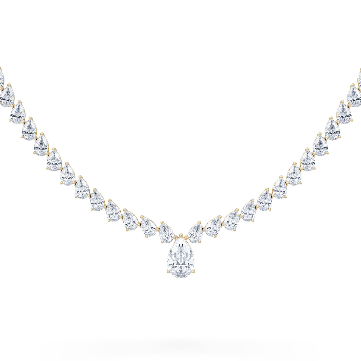 LUXE 20.00ct Lab Diamond Necklace with 1.50ct IGI Certified Pear-Cut Centre in 18K Yellow Gold