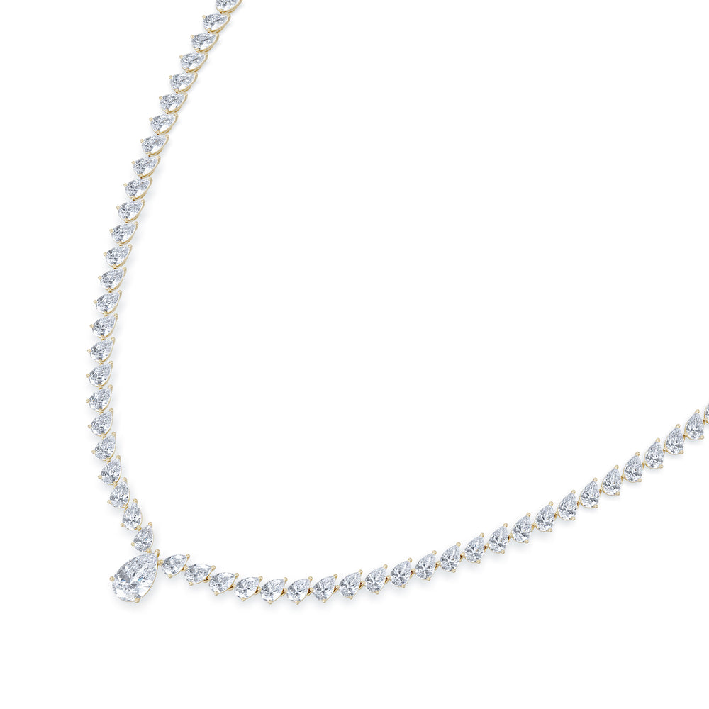 LUXE 20.00ct Lab Diamond Necklace with 1.50ct IGI Certified Pear-Cut Centre in 18K Yellow Gold