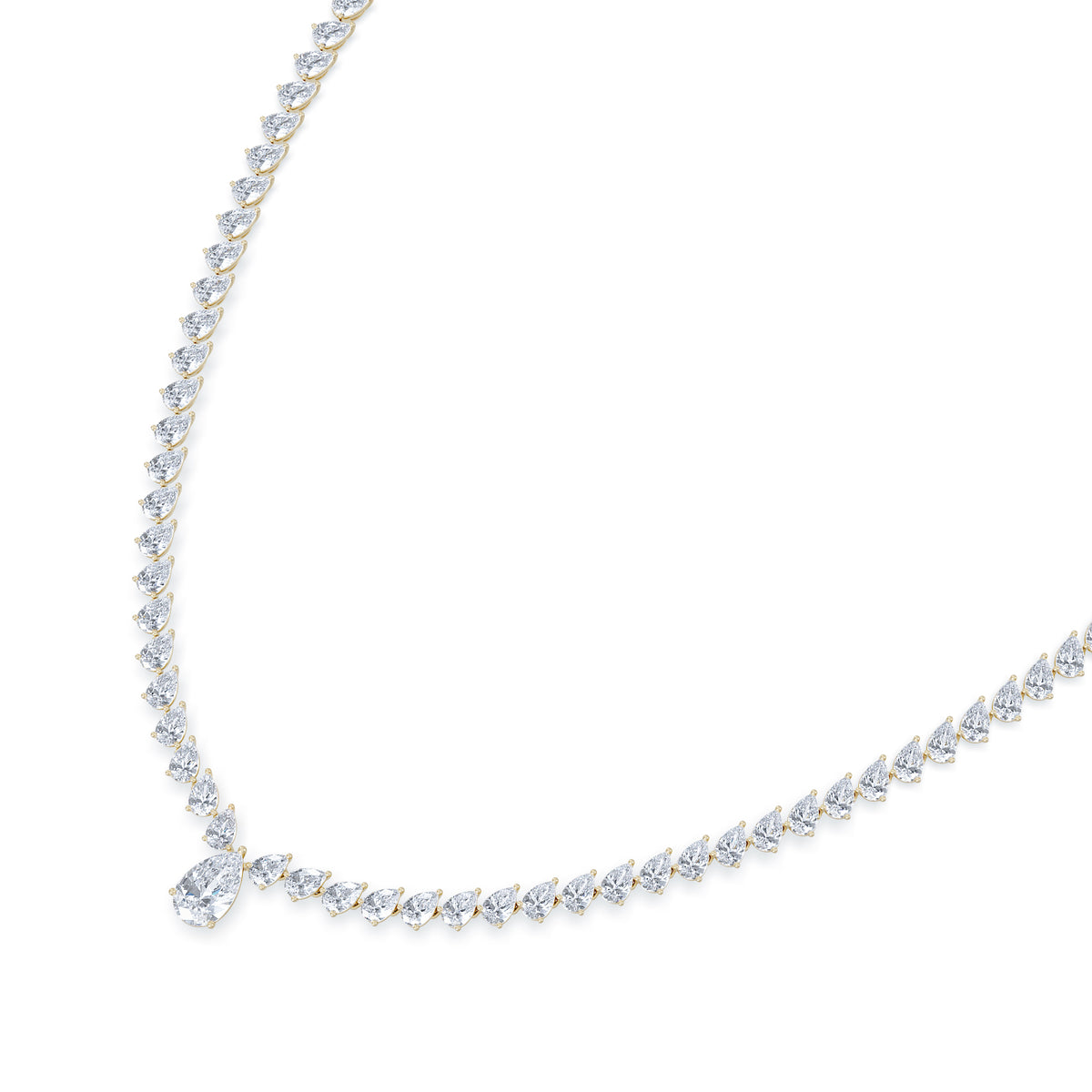 LUXE 20.00ct Lab Diamond Necklace with 1.50ct IGI Certified Pear-Cut Centre in 18K Yellow Gold