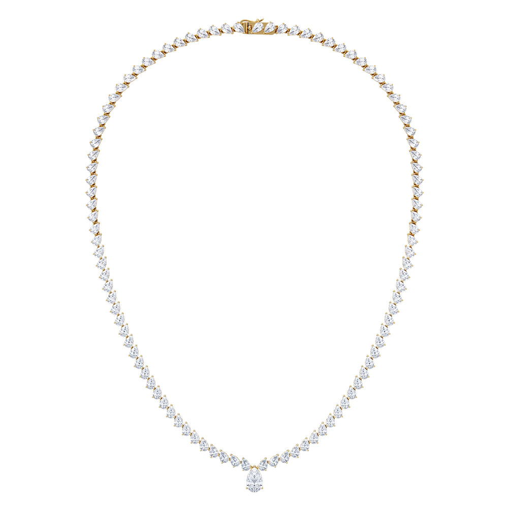 LUXE 20.00ct Lab Diamond Necklace with 1.50ct IGI Certified Pear-Cut Centre in 18K Yellow Gold