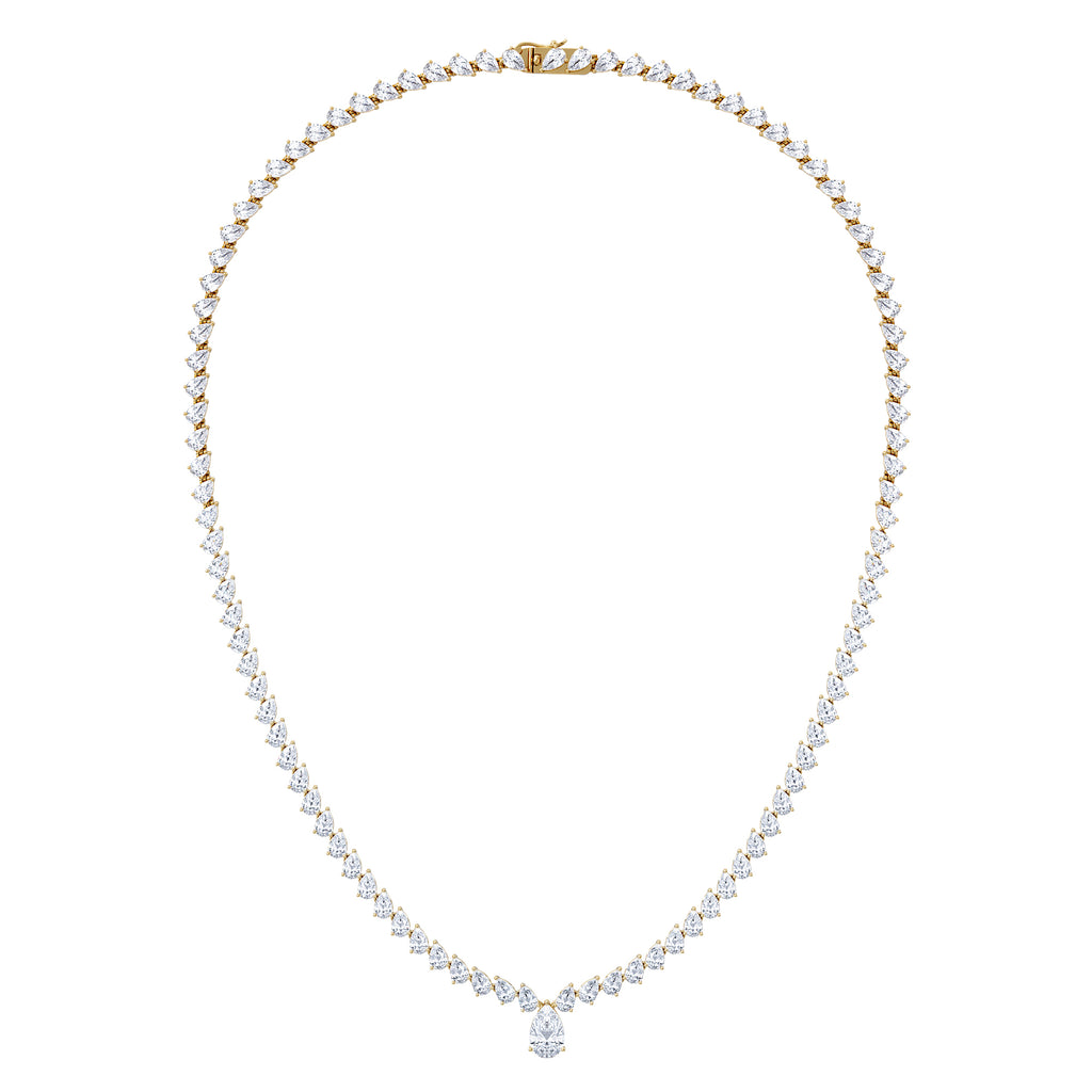 LUXE 20.00ct Lab Diamond Necklace with 1.50ct IGI Certified Pear-Cut Centre in 18K Yellow Gold