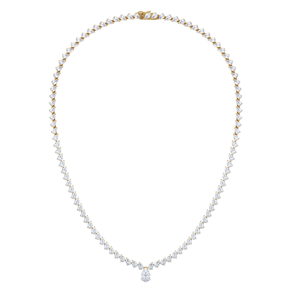LUXE 20.00ct Lab Diamond Necklace with 1.50ct IGI Certified Pear-Cut Centre in 18K Yellow Gold