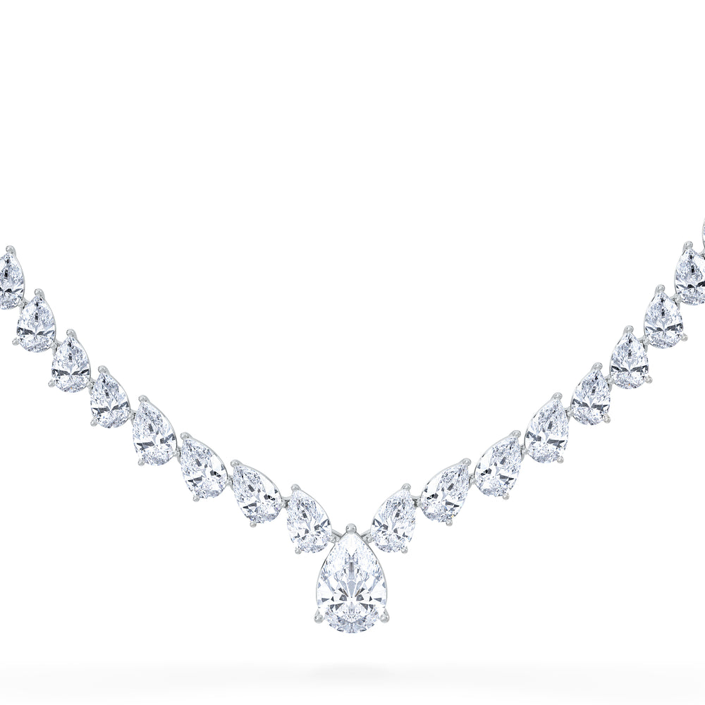 LUXE 32.00ct Lab Diamond Necklace with 3.00ct IGI Certified Pear-Cut Centre in 18K White Gold