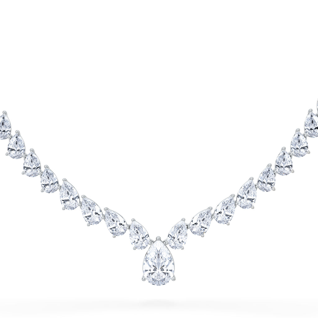 LUXE 32.00ct Lab Diamond Necklace with 3.00ct IGI Certified Pear-Cut Centre in 18K White Gold