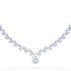 LUXE 32.00ct Lab Diamond Necklace with 3.00ct IGI Certified Pear-Cut Centre in 18K White Gold