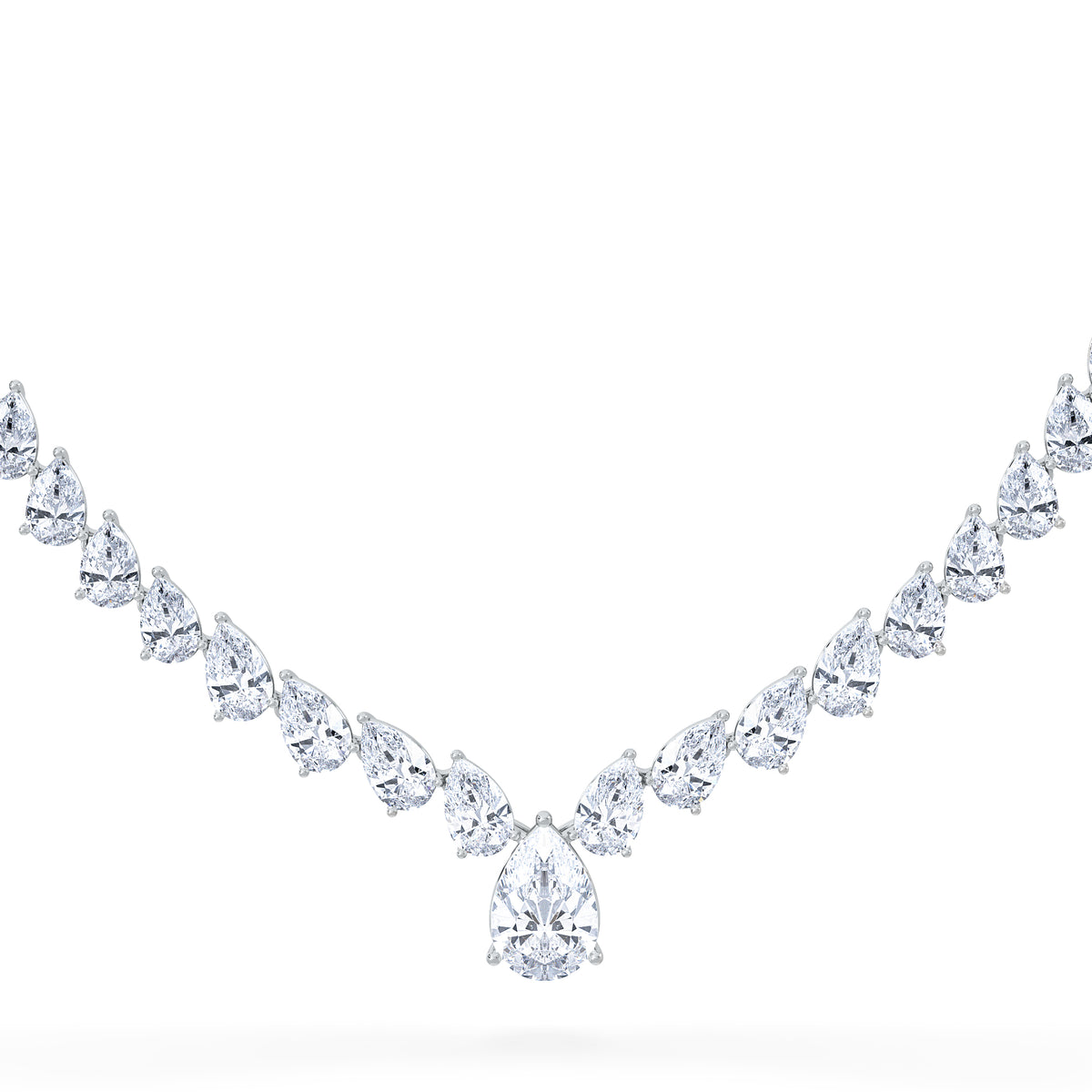 LUXE 32.00ct Lab Diamond Necklace with 3.00ct IGI Certified Pear-Cut Centre in 18K White Gold
